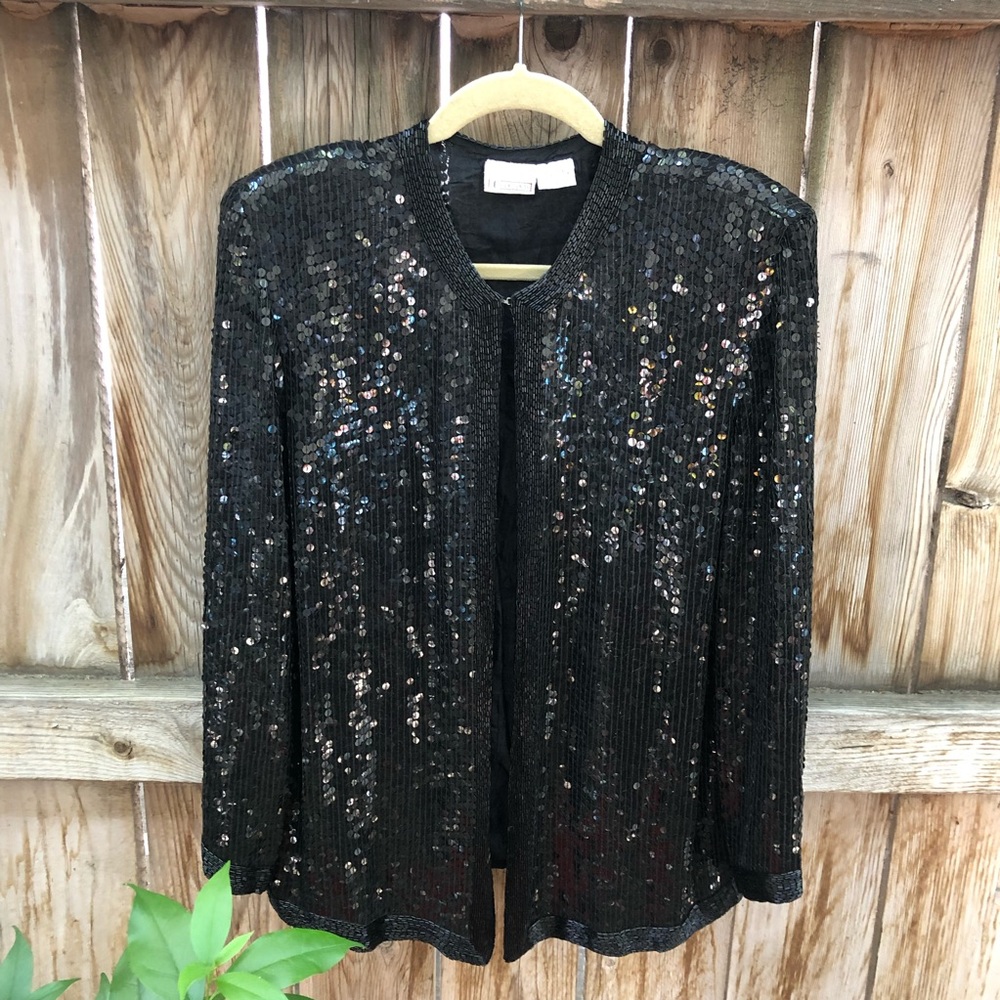 Vintage CC Courtenay black blazer beaded silk S